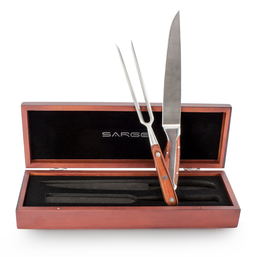 Sarge 2 PC Carving Knife Set in rosewood case