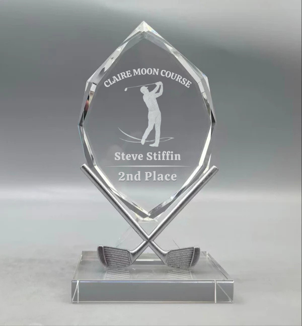 Crystal Arrow Award with Crossed Golf Clubs