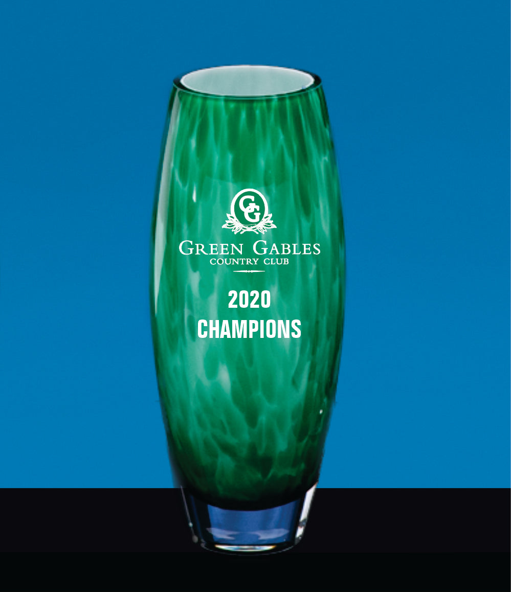 Green Glass Vase with opal lining