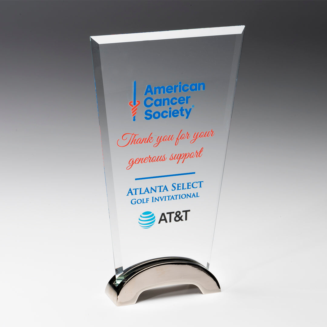 Glass Fan Platinum Award w/metal base - Prize Possessions  