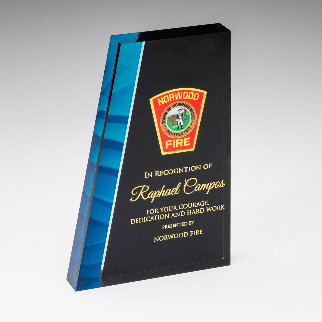 Acrylic Blue/Black Trapezium Award - Prize Possessions  