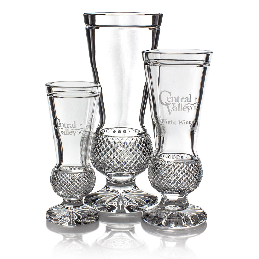 Three Crystal Carrow Awards by Prize Possessions with textured bases are displayed. Varying in height, each trophy is etched with Central Valley and Flight Winner—ideal for employee recognition or celebrating corporate achievements.
