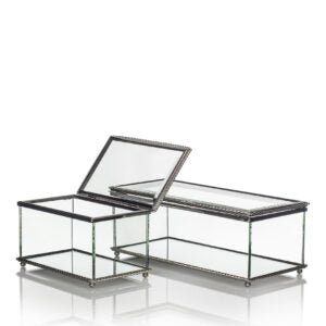 Glass Hinged box with Silver Trim
