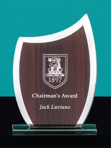 Glass Trophy with wood grain panel