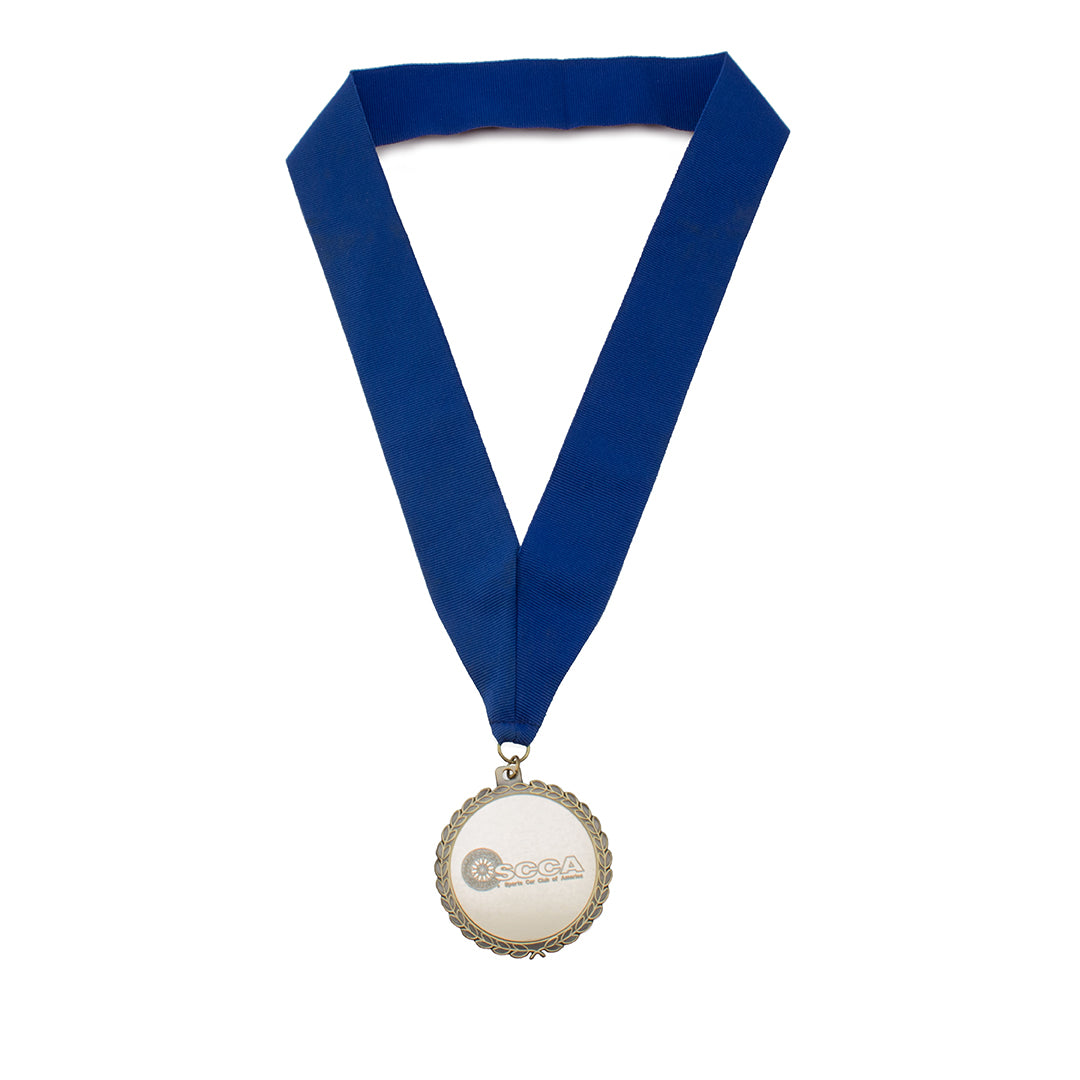 A Gold Medal by Prize Possessions, featuring a blue ribbon and central logo, displayed on a white background—ideal for award ceremonies and recognition.