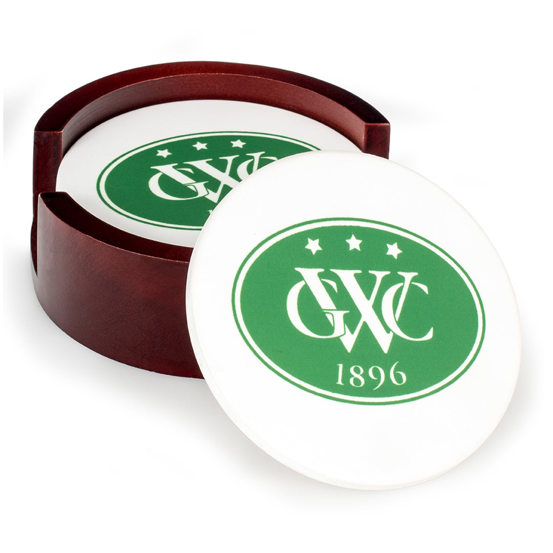 Round Sandstone Coaster in Wood Caddy (Set of 4) - Medium