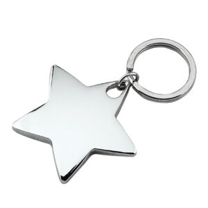 The Prize Possessions Silverplate Star Keychain features a shiny, smooth silverplate star charm attached to a round metal key ring.