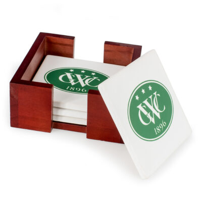 Square Coasters in Wood Caddy